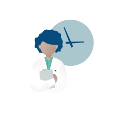 Illustration of a doctor standing in front of a clock